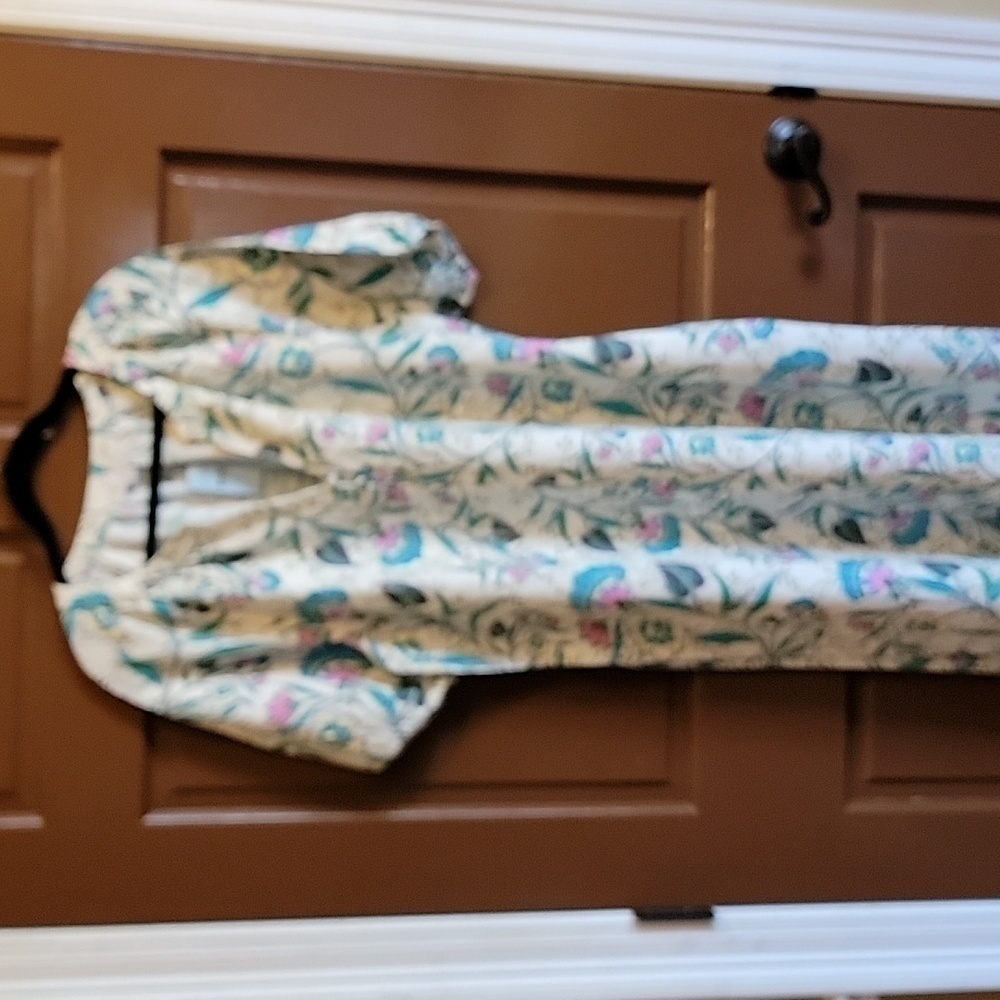 Loft-Linen iv, teal pink, print dress. Short sleeves. XLP. NWT.